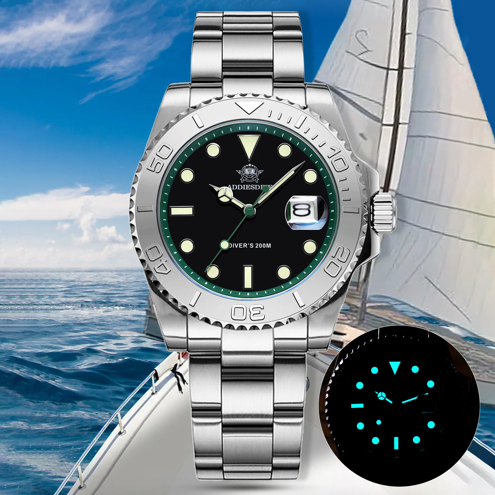 ADDIESDIVE 200m Diver relojes de acero inoxidable para hombres de negocios impermeable luminoso 41mm reloj de cuarzo bisel giratorio reloj deportivo