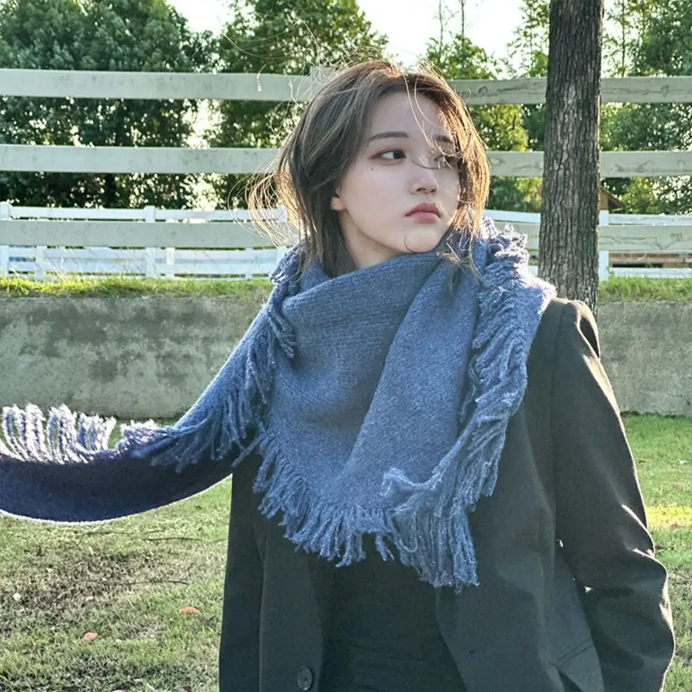 High Quality Winter Triangle Shawl Knitted Thickned Shawl Wraps Versatile Tassel Cold Proof Warm Scarf for Women