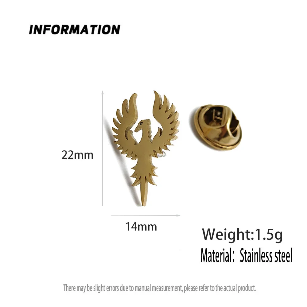 Trendy Phoenix Totem Brooch for Men Stainless Steel Animal Faith Amulet Jewelry Groom Shirt Suit Badge Pin Wedding Accessories