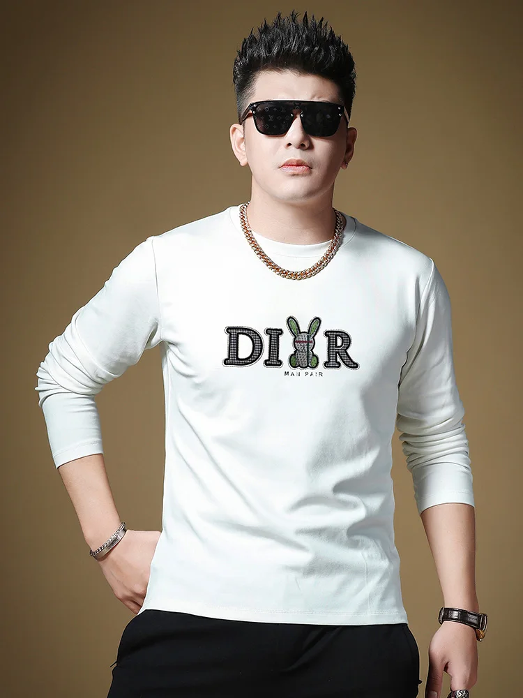 

Faionable Modal Long Sve Men's T-irt Casual round Ne Knitted Fabric Stand Fit Antibacterial Geometric Print Autum...