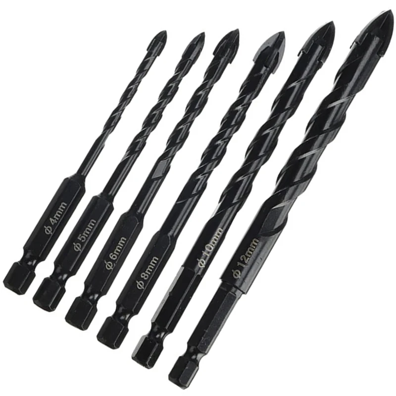 6pcs Set Hard Carbide Cross Hex Tile Glass Ceramic Drill Bits Set Universal Drilling Tools Hole Opener for Wall Marble Diamond