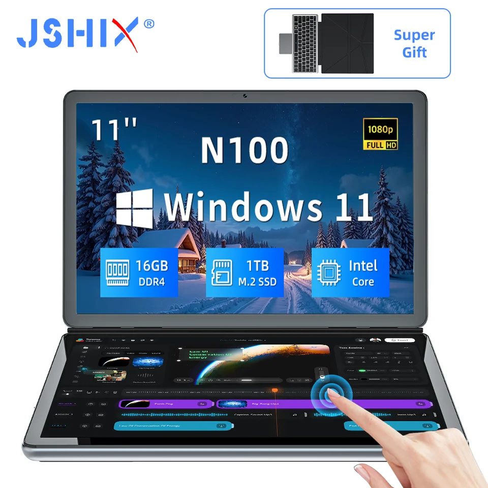 JSHIX 11インチ Intel N100 デュアルスクリーン タッチ ノートパソコン