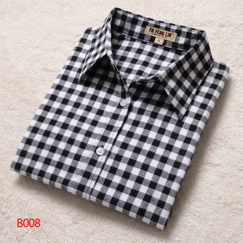 2023 Spring Autumn Flannel Women\'s Plaid Shirt Long Sleeve Cotton Woman Blouses and Tops Loose Casual Sweet Lady Shirt Clothes