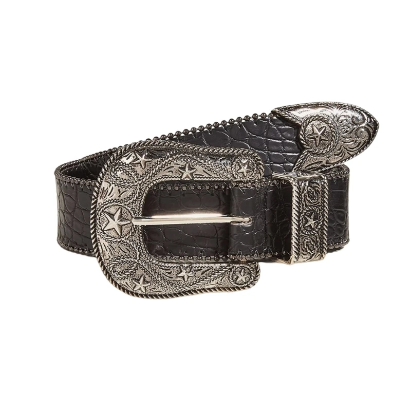 Relief  Pattern Buckle Belts Woman Western Y2k Girls Belt for Jeans Men Dropship