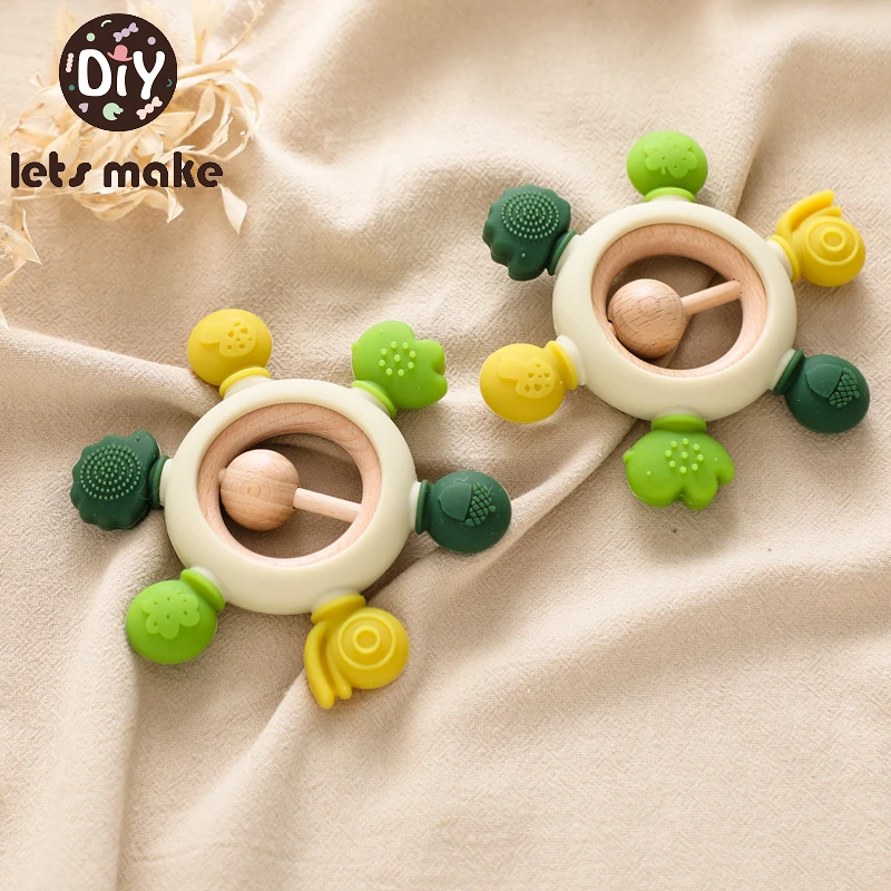 

1PC Baby Silicone Teether Rudder Shape Wooden Teether Ring Kid Toy Food Grade Silicone Children's Goods Kid Teething Toys Gifts