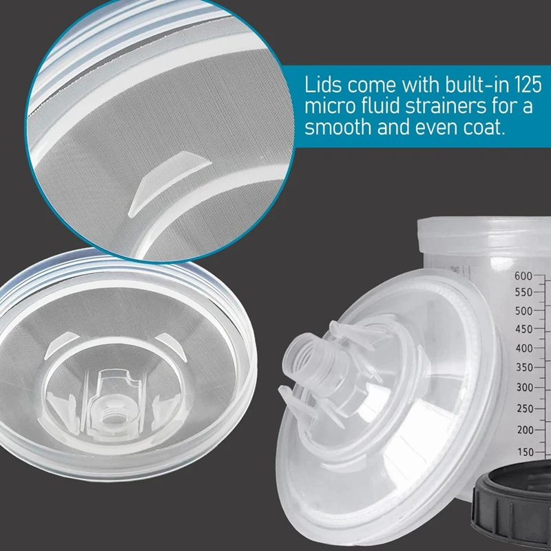 كوب خلط بخاخ الطلاء، نظام 1.0 (ليست 2.0)-50 قطعة طقم 20 أونصة - 50 بطانة كوب، 50 غطاء مع مصفاة، كوب صلب واحد، 20 قابسًا