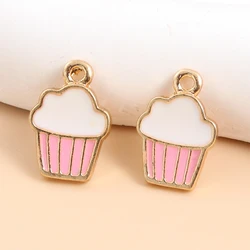 10pcs Cute Little Cake Enamel Charms Gold Color Creamcake Pendants For Making Handmade DIY Jewelry Accessories Necklace Crafts