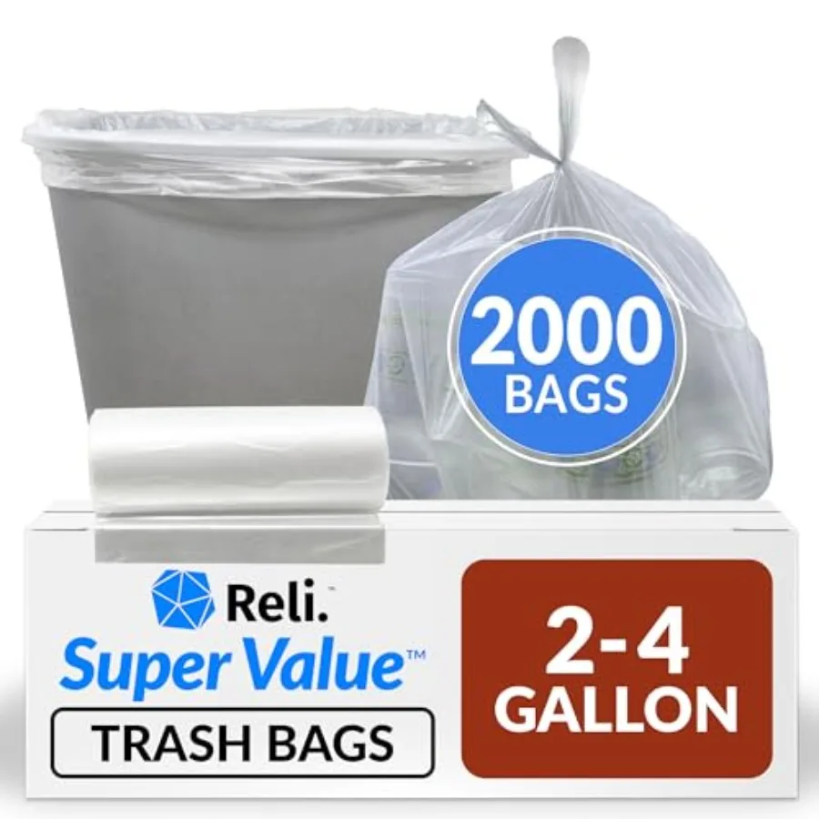 

2-4 Gallon Trash Bags 2000 Bags Clear Bathroom Strong Garbage