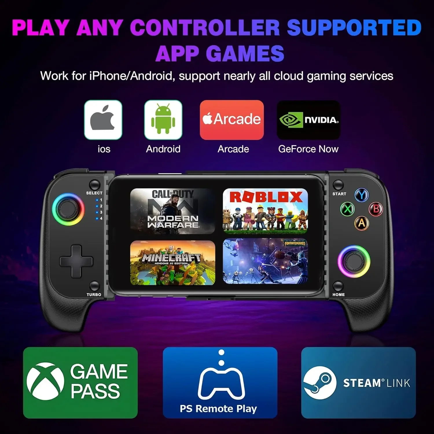 Wireless Phone Mobile Gaming Controller for iPhone/Android - Turn Your iPhone into a Gaming Console-PlayStation, Cloud Gamepad