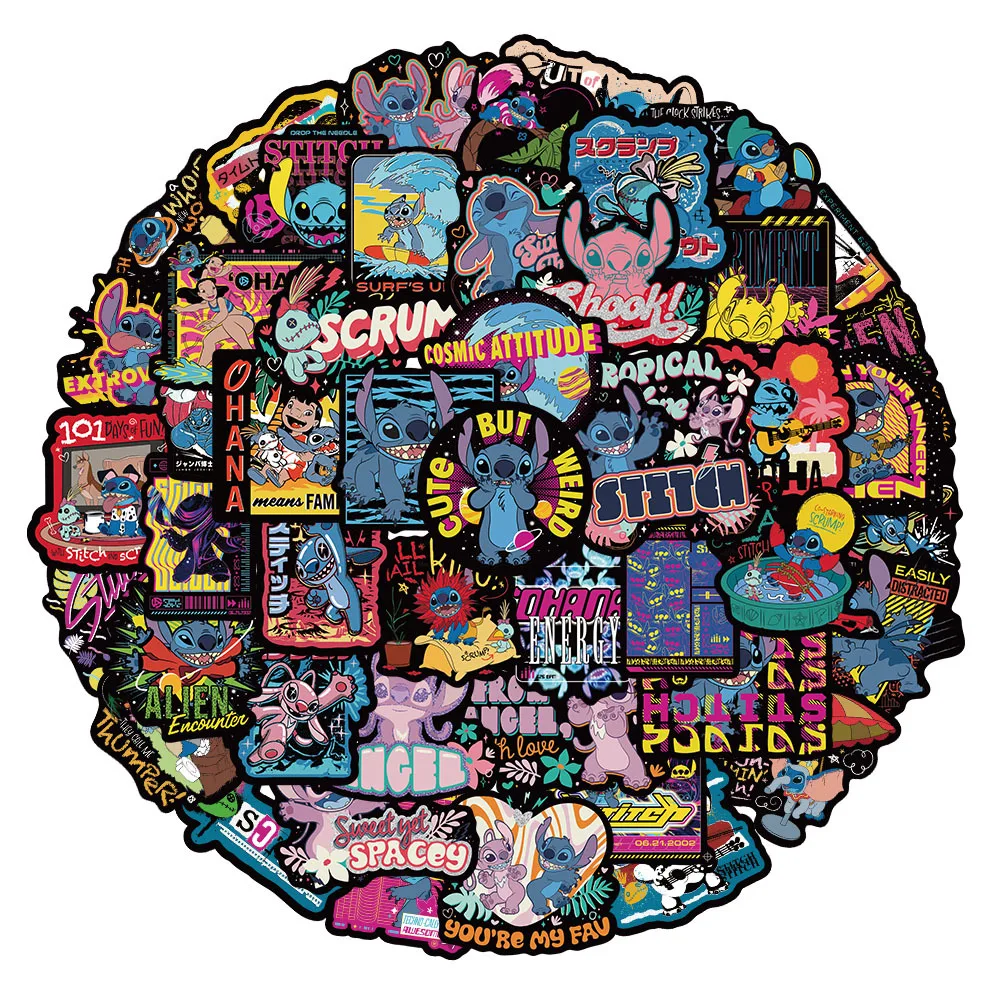 

50pcs Black Stitch Cartoon Graffiti Stickers Waterproof Diy Decals For Phone Ipad Notebook Luggage Thermos Water Bottle Decor