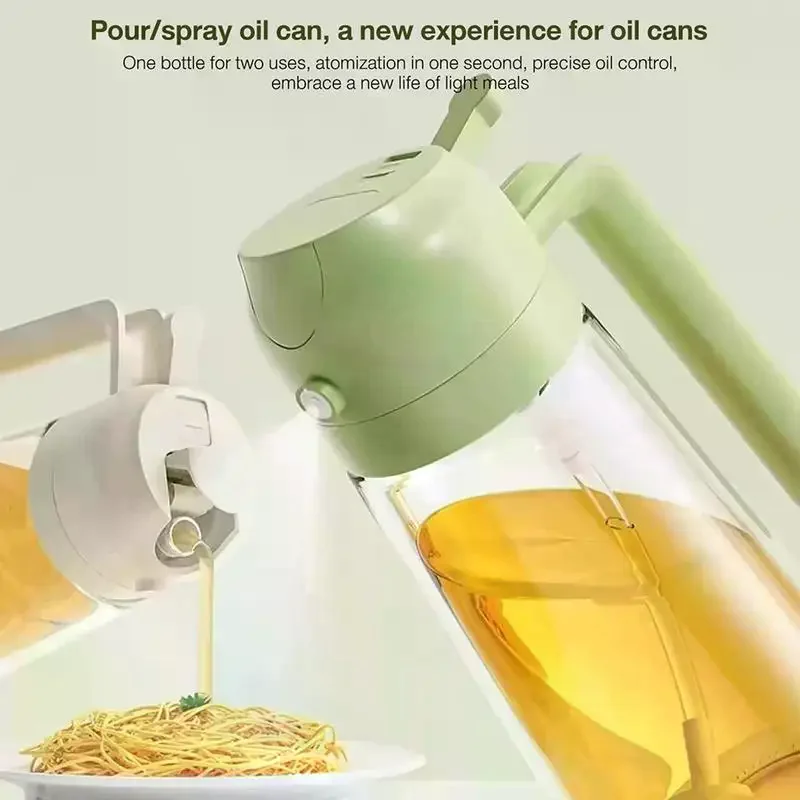 Glass Oil Spray Bottle 2 In 1 Dispenser + Sprayer Kitchen Oil Spray Bottle Large Capacity Spray Pour Integrated Oil Pot 470ml