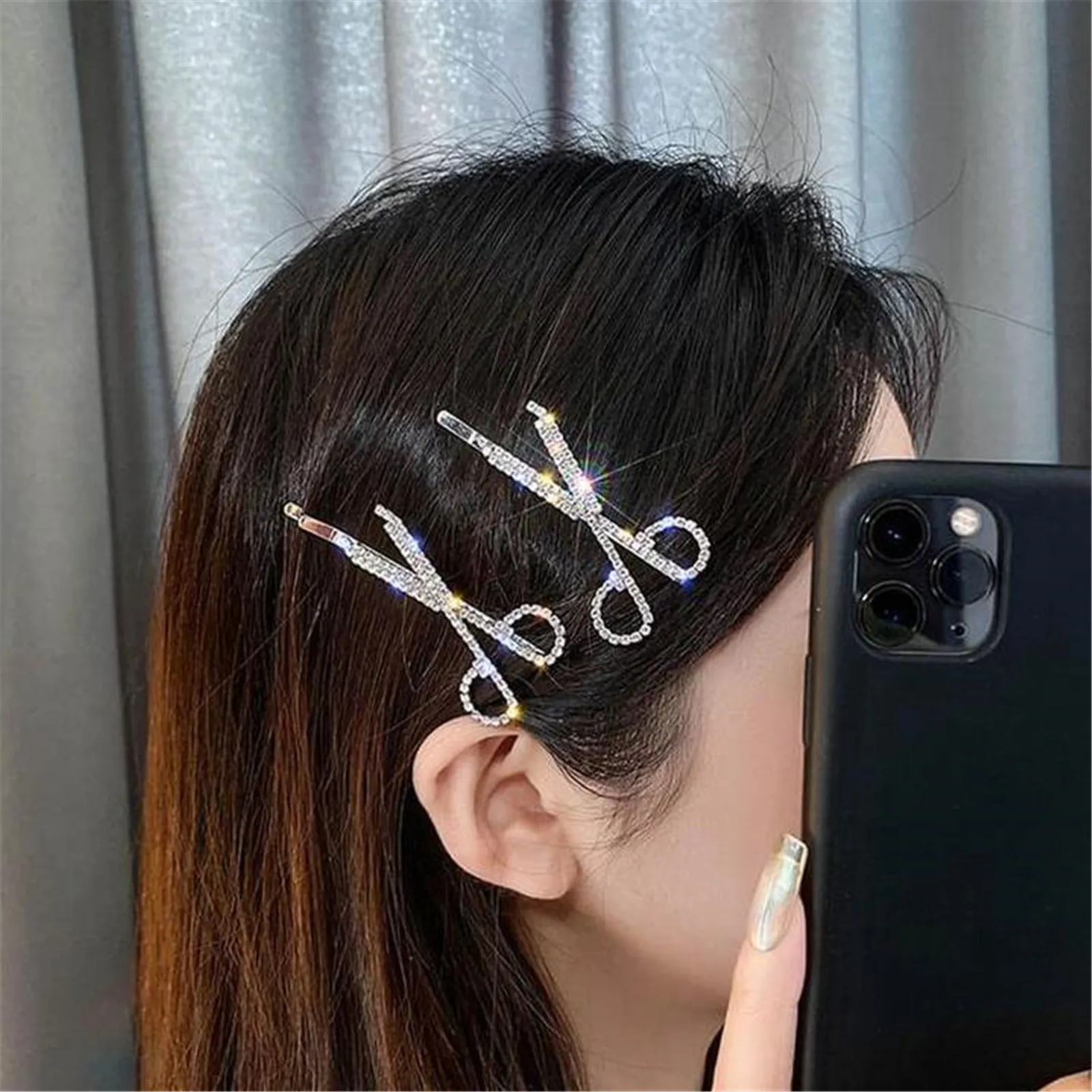 

Clip For Thin Hair Rhinestone Scissors Hairpin Girl Top Clip Hair Accessories Hairdress Styling Tool заколка крабик бабочка