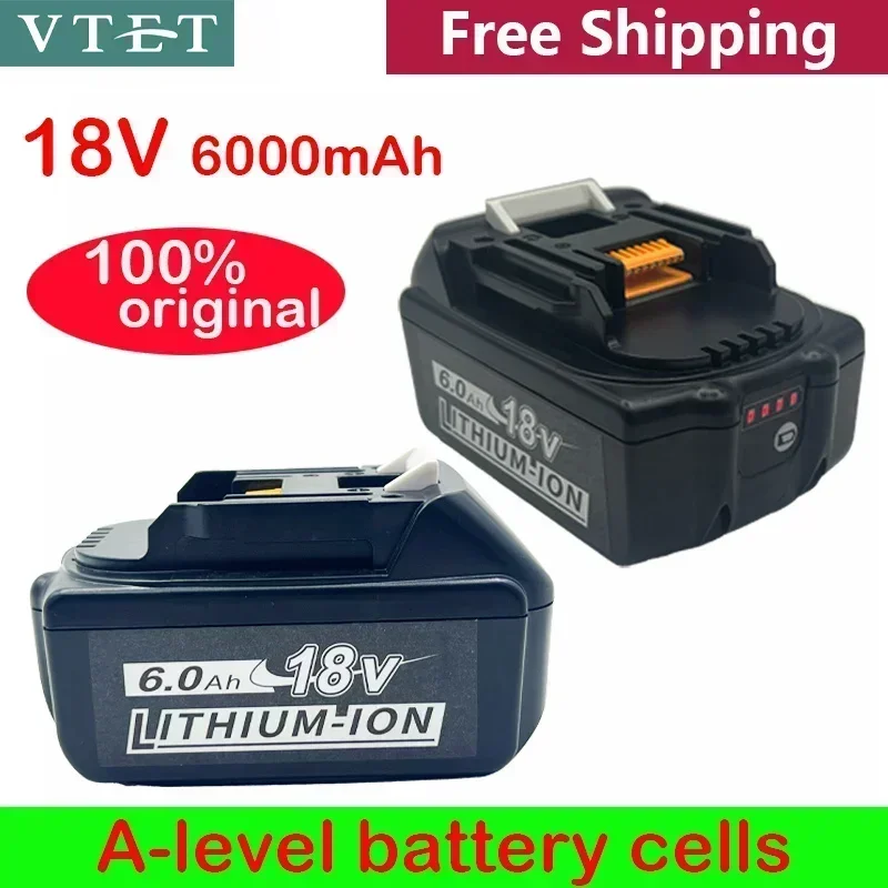 2024 VTET Original For Makita 6000mAh 18V Rechargeable Power Tools Battery with LED Li-ion Replacement LXT BL1850 BL1860B BL1860