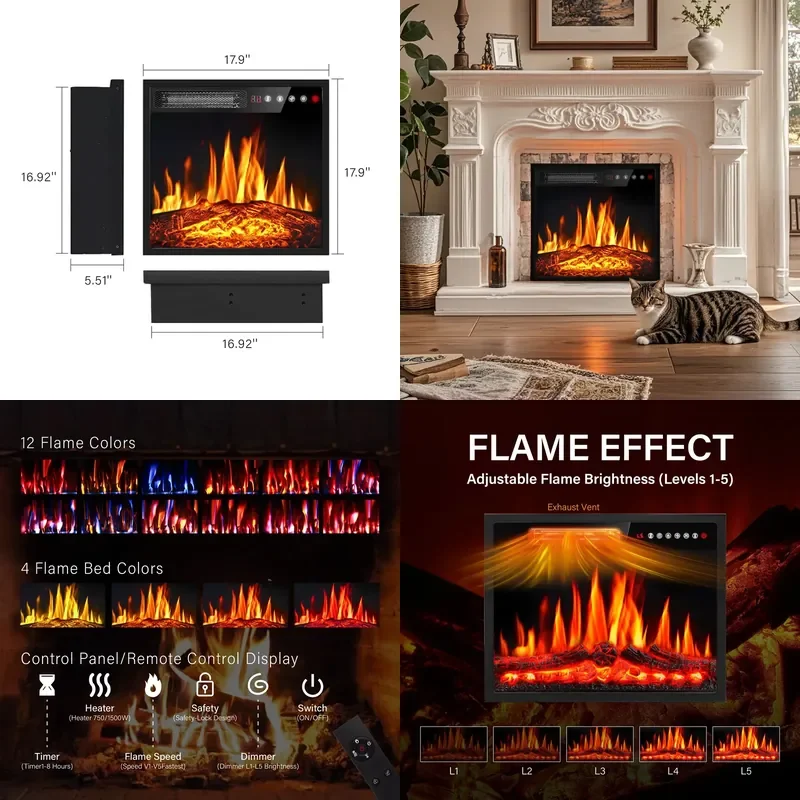 Pansee Electric Fireplace TV Stand with Acoustic Panels Metal Insert Flame Effect Modern Media Console for Hotel Living Room