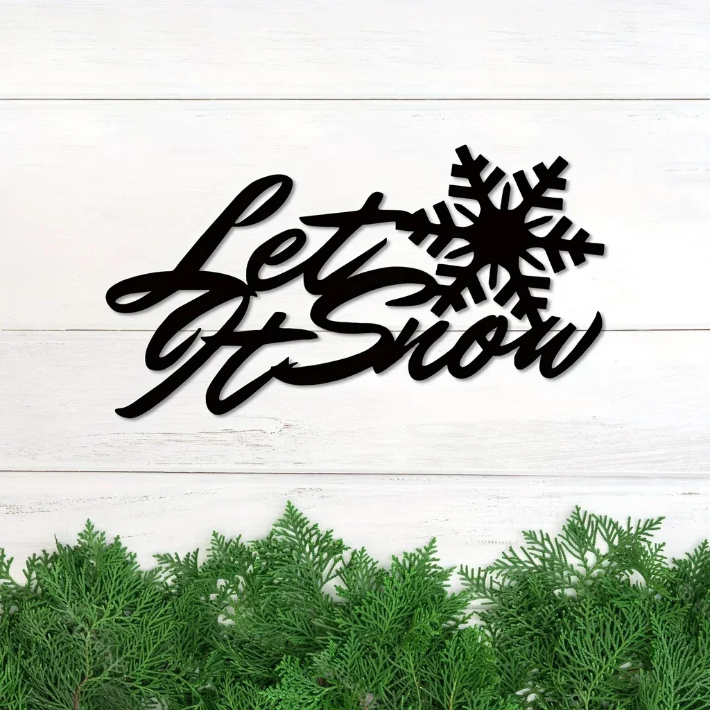 1pc Let It Snow Metal Decor Sign Snowflake Artistic Text Sign Metal Wall Art Living Room Front Door Corridor Decor Wall Hanging