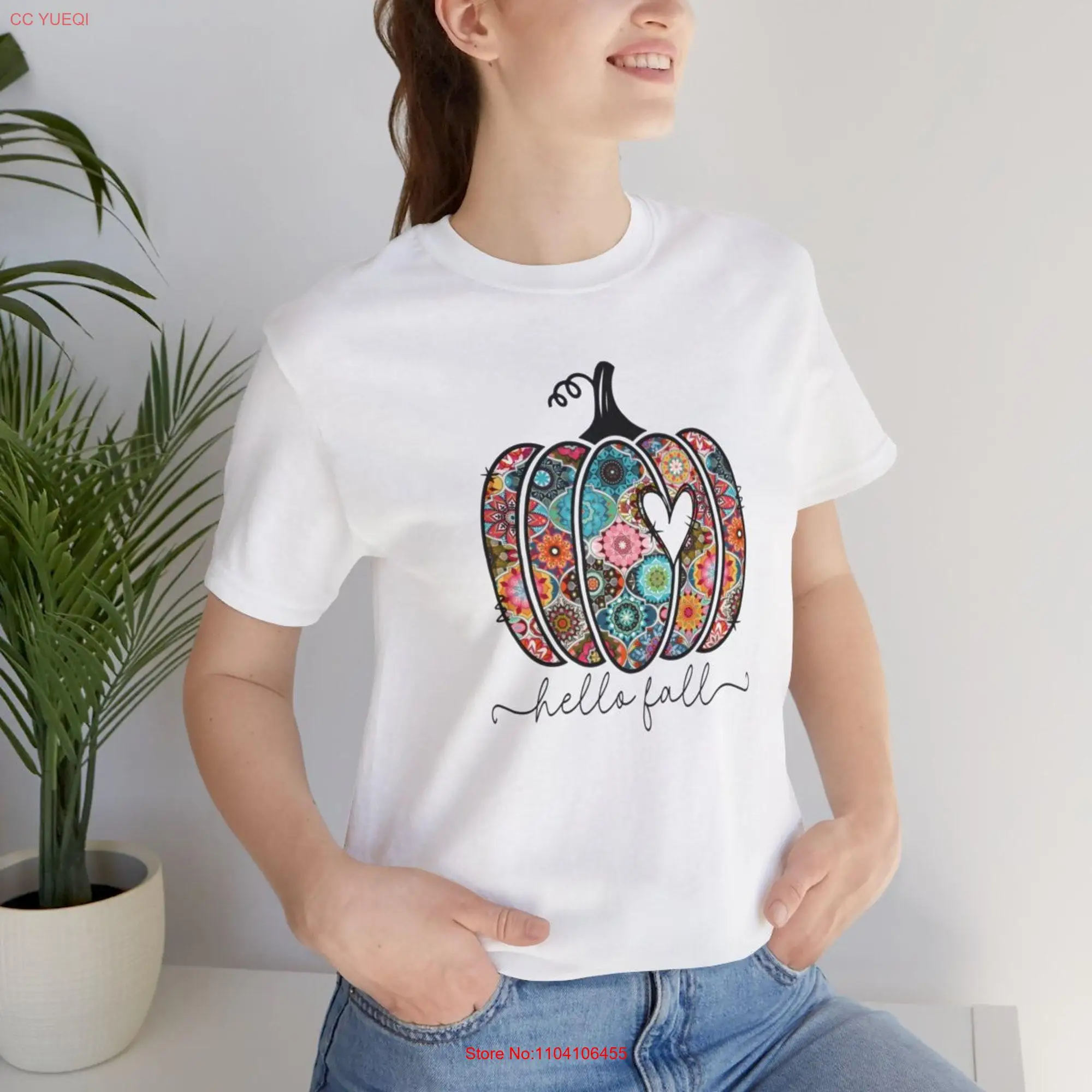 Hello Fall T Shirt Autumn Pumpkin Spice Funny Women's Foliage long or short sleeves