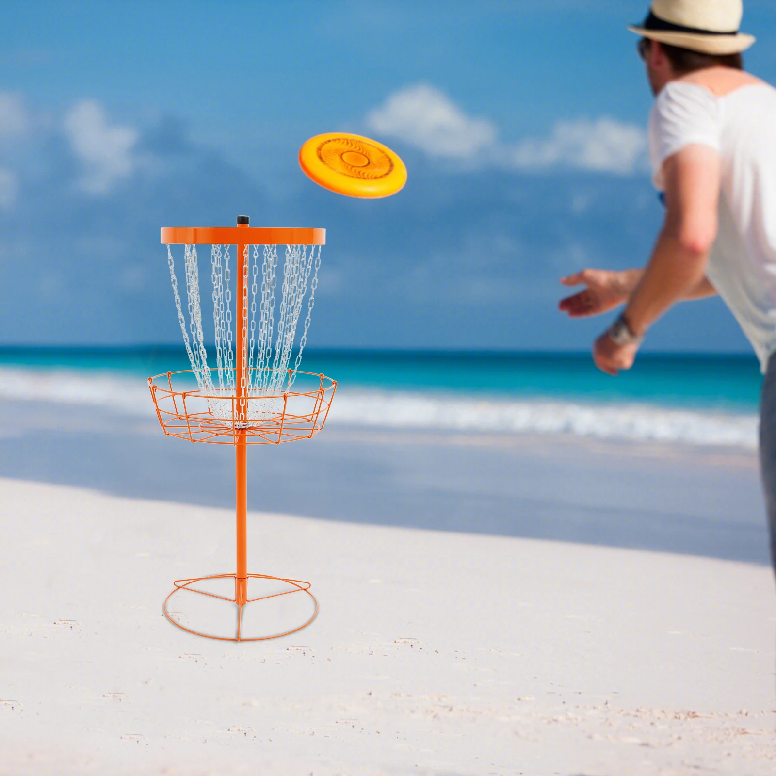 Support d'entraînement de disc golf, panier de cible portable de 24 chaînes pour le disc golf, panier d'entraînement pour jardin, parc, camping, hauteur de 52 pouces
