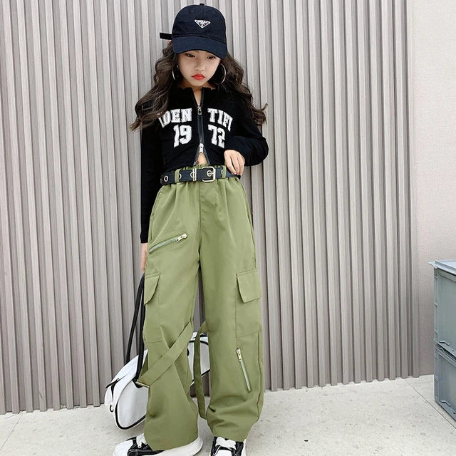 Ensemble de vetements 2 pieces avec pantalon cargo et fermeture eclair pour fille tenue cool avec lettre imprimee pour adolescente de 8 10 et 12