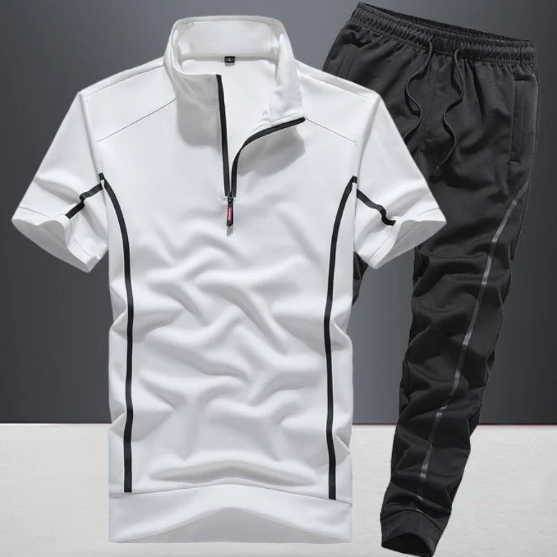 Top Pants Sets Man Polyester T Shirt Slim Fit Sports Suits Cotton Essential Fashion Tracksuit Cheap Loose Kpop Men\'s Clothing