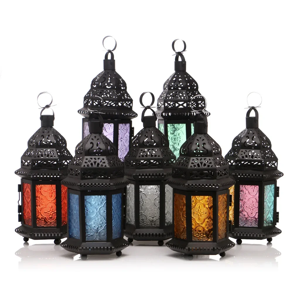 

Vintage Decorative Candle Holders Tabletop Decor For Outdoor Patio Moroccan Style Christmas Metal Glass Hanging Candle Lantern