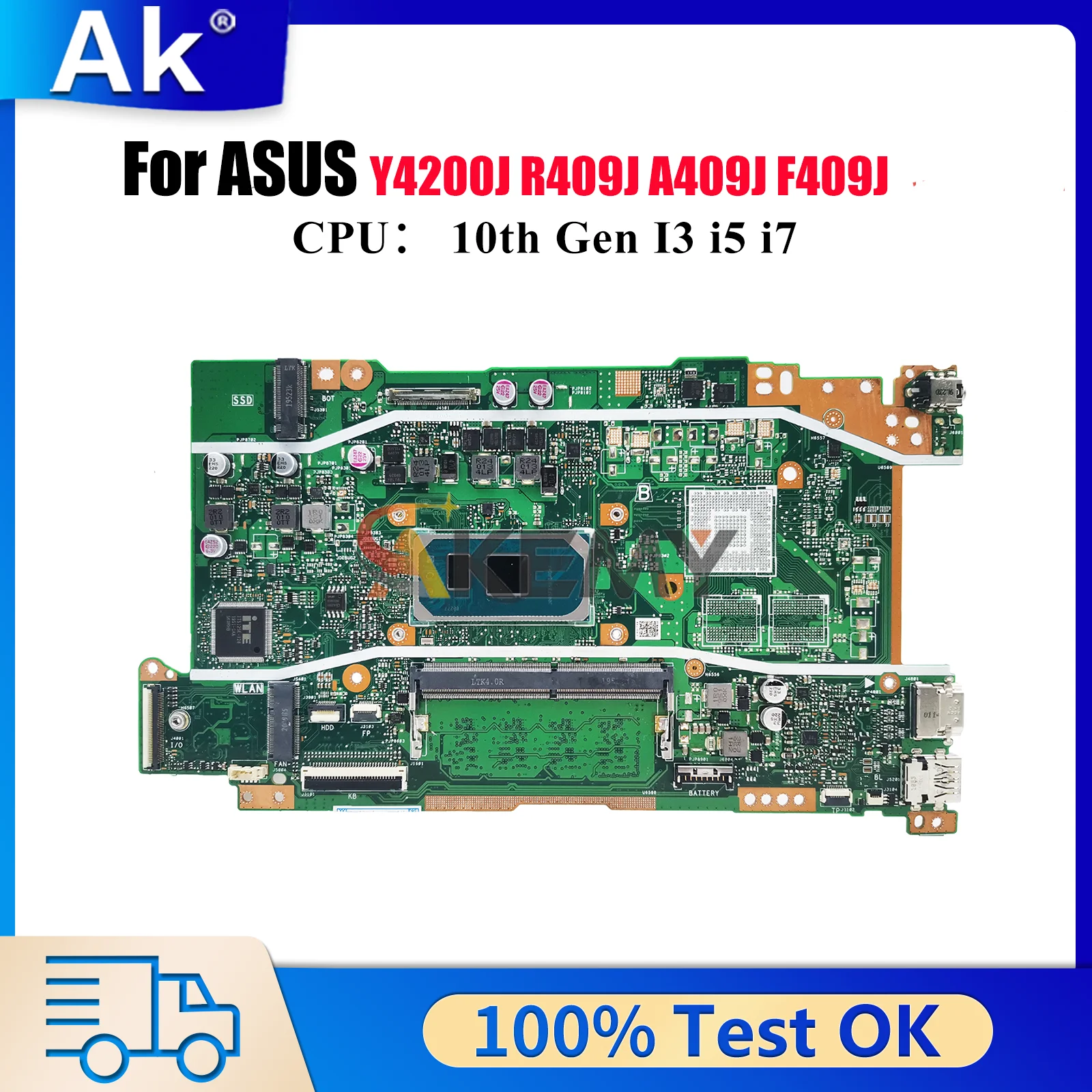 

X409JA Laptop Motherboard For ASUS Y4200J X409JB A409J X409JP F409J R409J X409J Mainboard 10th Gen I3 i5 i7 100% tests OK stk