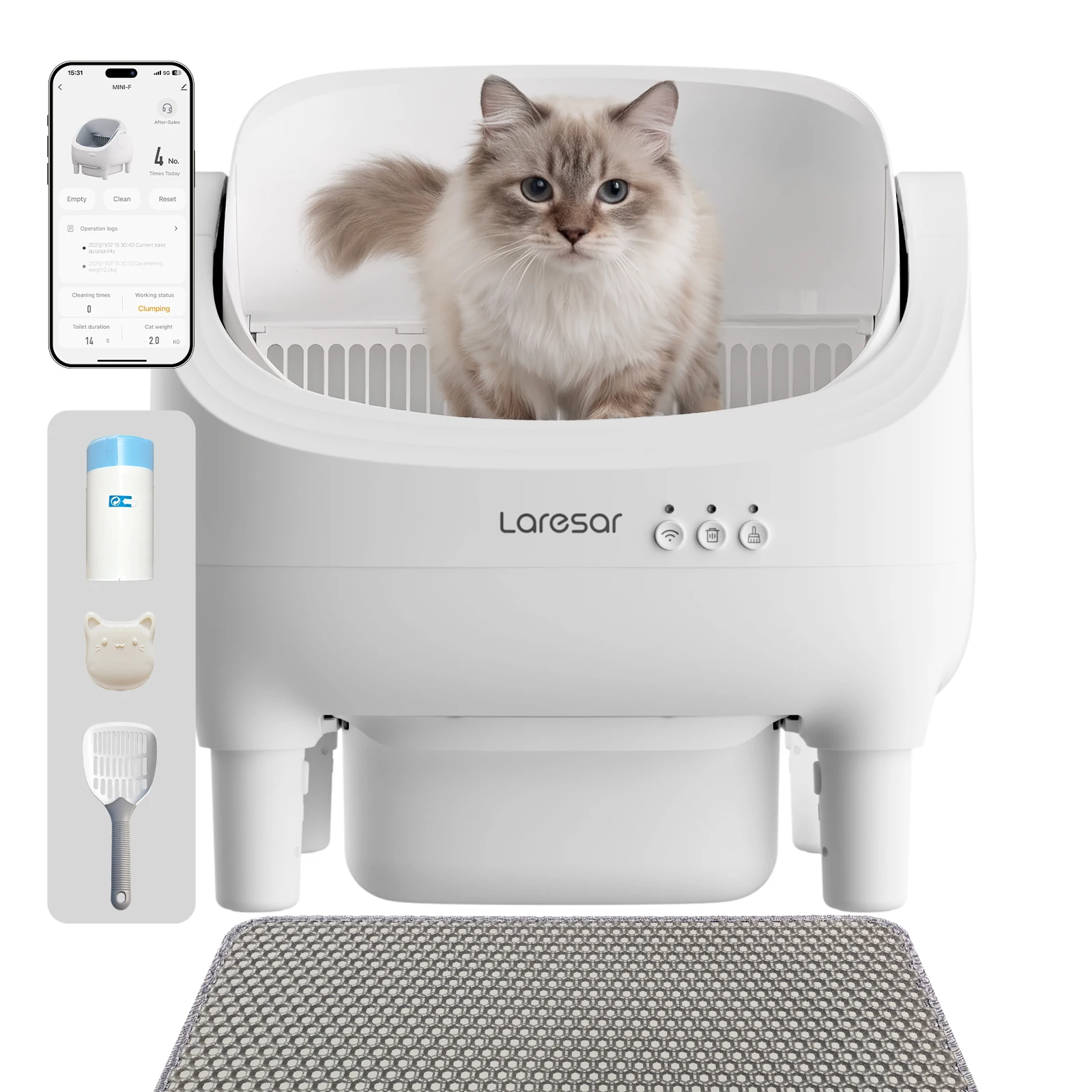 Toilette pour chat autonettoyante électrique Laresar avec application, aromathérapie, protection par détection infrarouge pour la sécurité du chat, grande capacité, appareil domestique