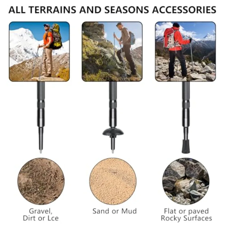 탈부착 가능한 가벼운 하이킹 폴: 남녀 모두를 위한 조절 가능한 워킹 스틱, 트레일 하이킹에 이상적