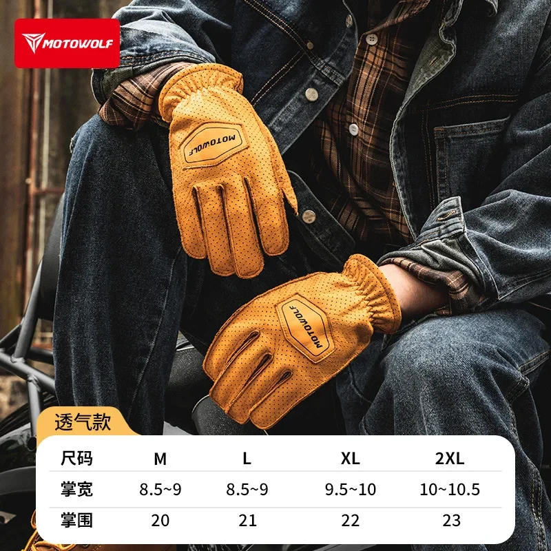Windproof Anti-drop Motorcycle Gloves Four Seasons Retro Locomotive Sheep Leather Breathable Touch Screen Motorbike Riding Glove