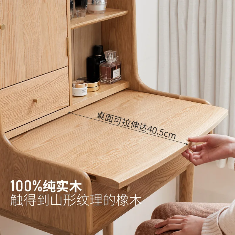 طاولة مستحضرات تجميل صغيرة من خشب البلوط الصلب، مكتب بسيط وحديث، شقة صغيرة شمالية لمستحضرات التجميل