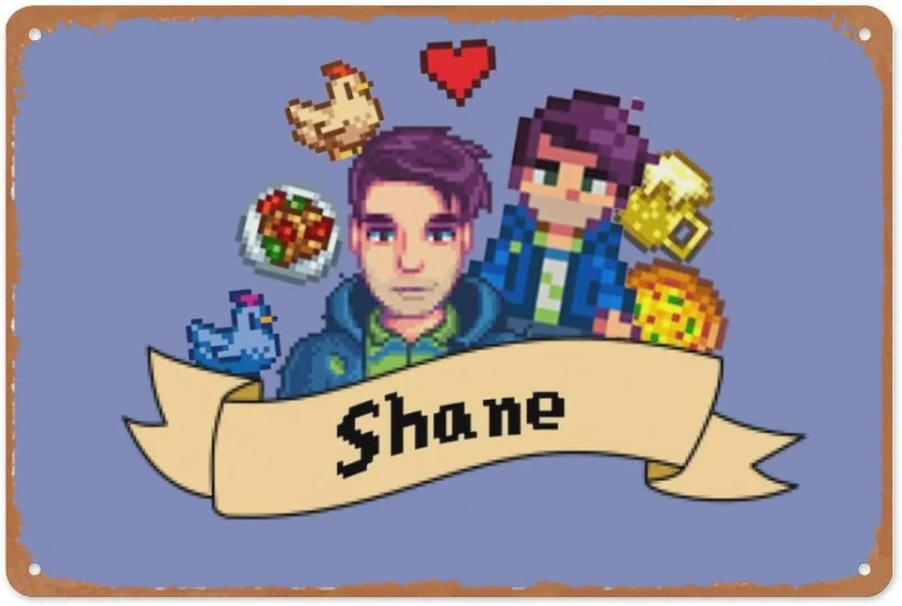 Vintage Metal Sign - Shane- Stardew Valley - 8x12 Inch Wall Art for Garage, Man Cave, Game Room, Coffee House Or Home Bar Decor