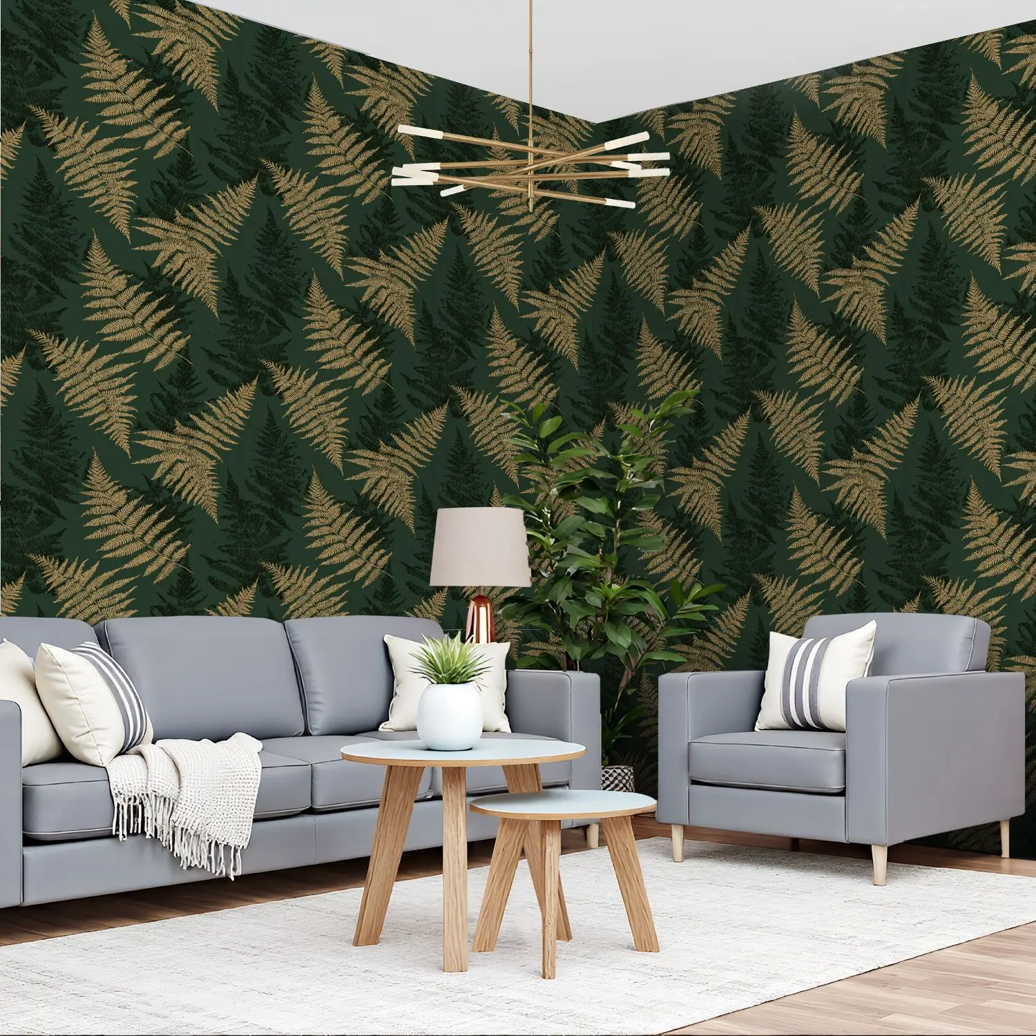 

Ботанический папоротник золотые черные обои 22,83 "X 118" водонепроницаемые обои для гостиной/спальни/ванной комнаты ПВХ стикер на стену