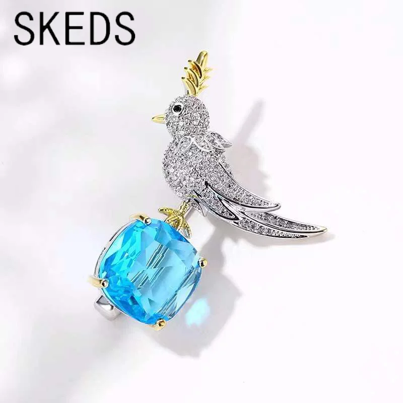 SKEDS spille di cristallo con ciondolo uccello di lusso per donna uomo strass animali distintivi in metallo spilla classica retrò unisex gioielli