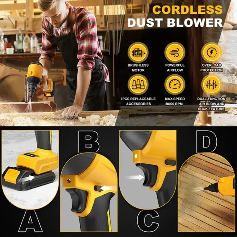 Fit Dewalt – souffleur d'air électrique sans balais, pistolet de dépoussiérage sans fil avec buse, Machine d'époussetage multifonction, outils de gonflage