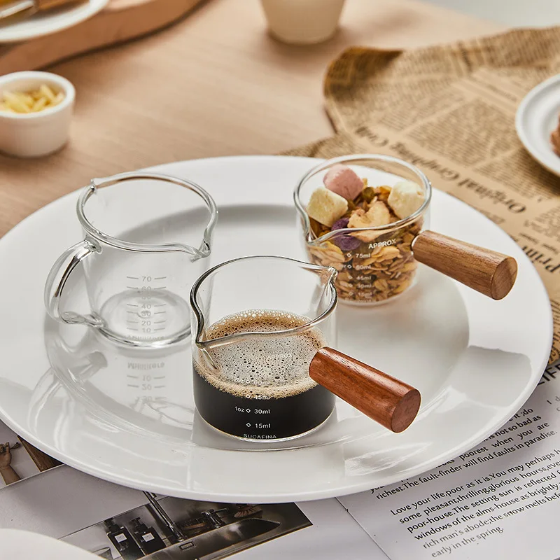 Espresso Coffee Glasses with Scale, Ounce Measuring Cups, Shot Extraction Cup, High-Grade Homemade Hand Punch, Wooden Handle