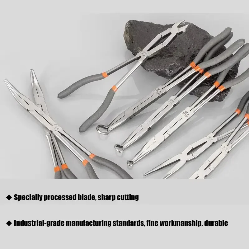 

Precision Long Nose Pliers Set with Insulated Comfort Grip Handles,Straight Long Needle Nose Pliers 45 90 Degree Angle Curve 13"