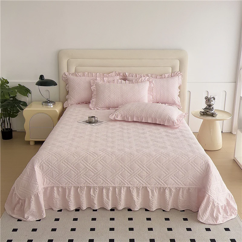 Bonenjoy Bed Cover Plain Bedspread Lace Style Bed Linen 250x250/250x270 Thicken Bedsheets colchas matrimoniales (No Pillowcase)