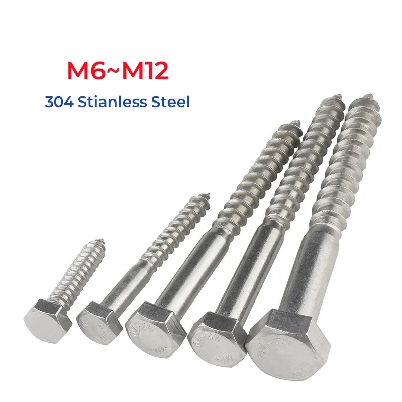 

304 Stainless Steel External Hexagon Head Self-Tapping Screw M6 M8 M10 M12 Large Long Outside Hex Head Wood Tapping Bolts