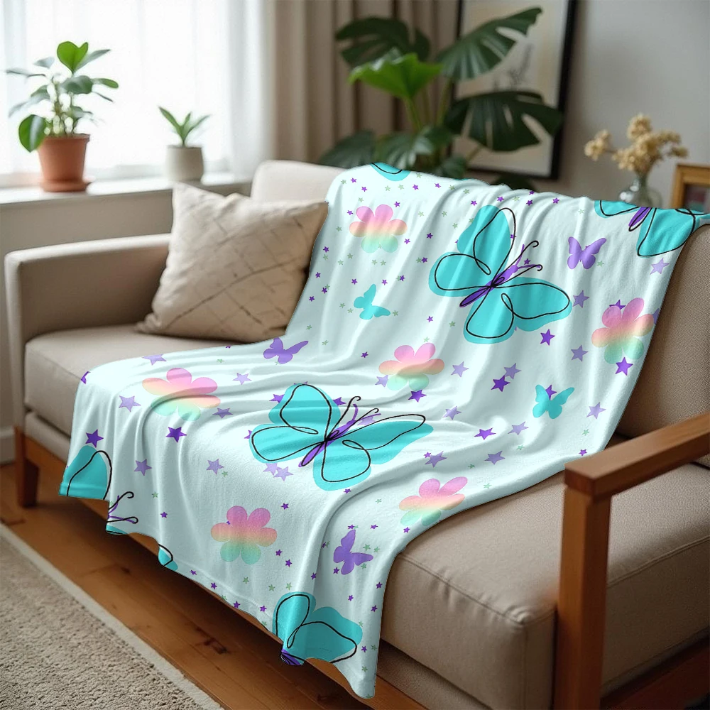 Butterfly Stars Cartoon Anime Print Flannel Blanket Soft Warm Throw for Kids Bedroom Sofa Bed Christmas Office Car