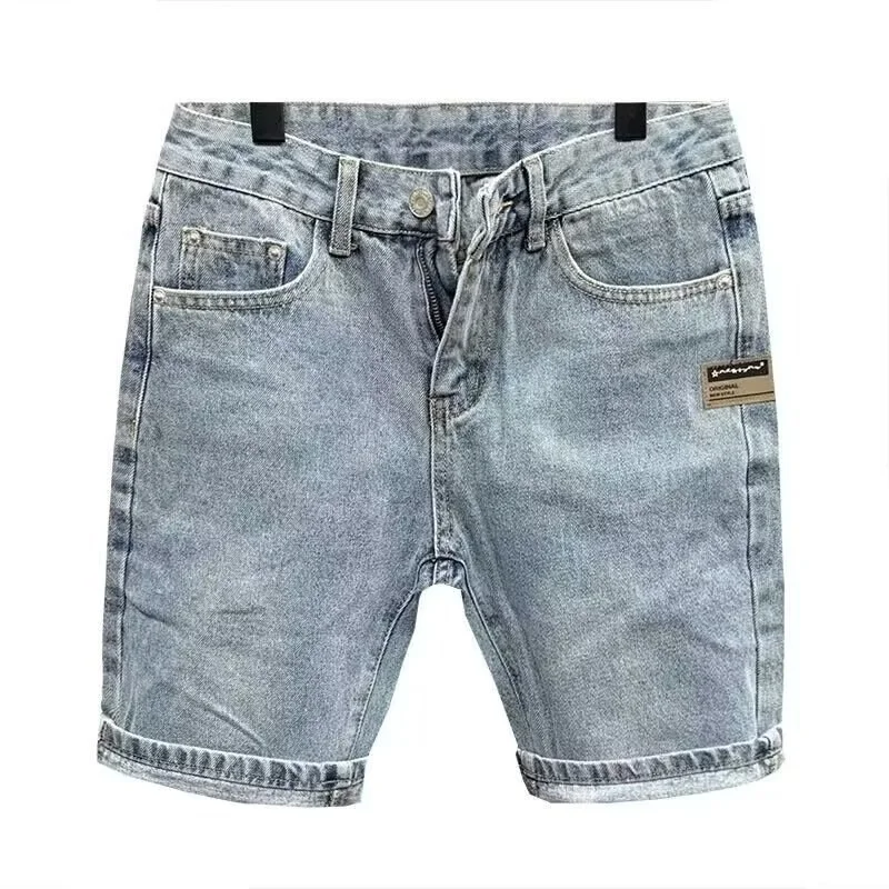 Summer Men\'s Handsome Washed Streetwear Denim Shorts Over Knee Straight Capris Loose Denim Shorts For Men Fashion Sweatpant