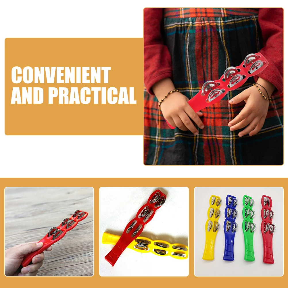 

4 Pcs Jingle Sticks Sticks Liuling Board Eraser Kids Music Instrument Plastic Tambourine Vibrant Colors Portable Toy