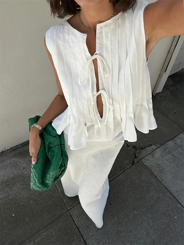 White Bandage Ribbed Tank Top Shirts For Women Hollow Out Sleeveless Slim Summer Fashion Vest Women\'s Lace-Up Vest Y2k Top