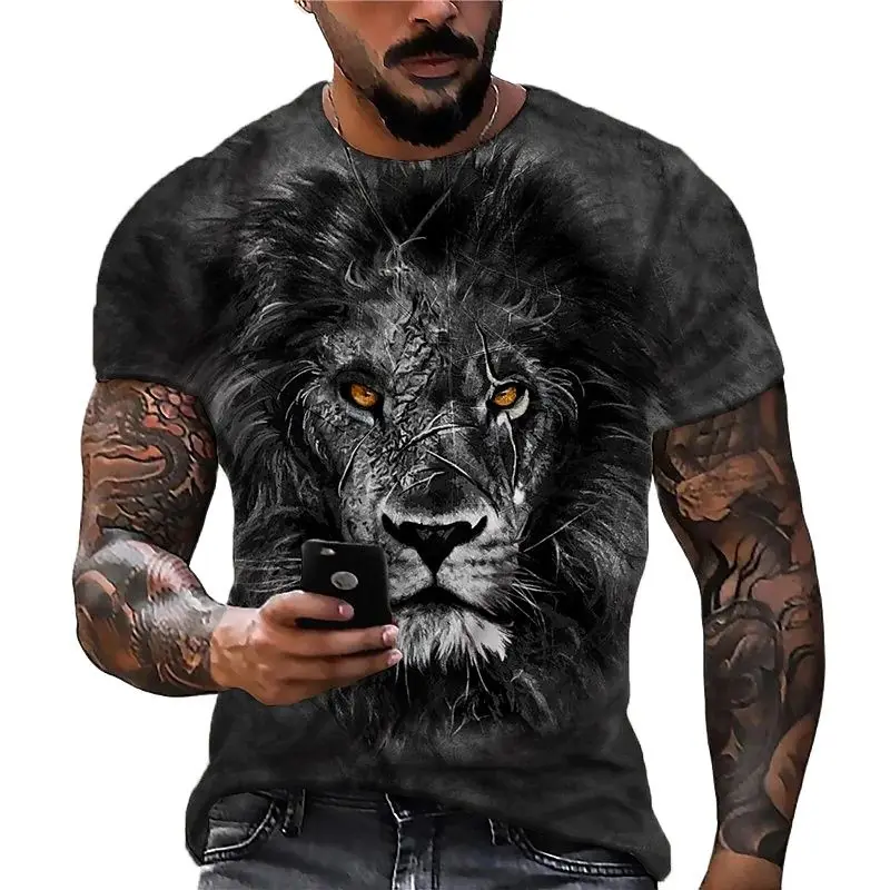 

2023 New 3d Lion T-shirt rock hip hop retro clothing oversized top summer fashion men's vest unisex streetwear T-shirt