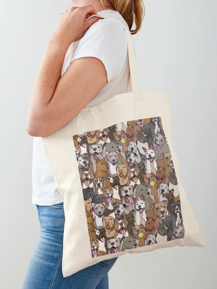 Pitbull Dog Pattern All The Mutts Tote Bag eco bag folding hand bag ladies Fabric Canvas shoulder