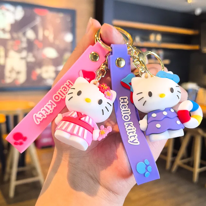 

Miniso Hello Kitty Keychain Cute Sanrio Accessories Cartoon Doll Ornaments Soft Rubber Cup Kt Bag Car Keyring Girl Gift