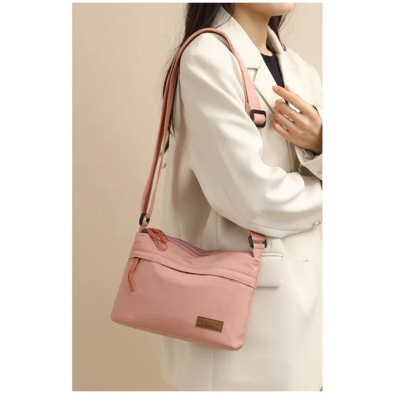

2pcs Wrinkle Plain Nylon Mini Crossbody Bag Leather Label Layered Storage Lightweight Handbag For Shopping Daily Outdoor Use