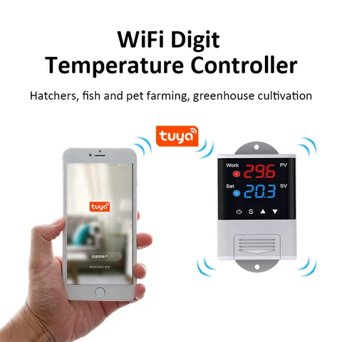 Thermostat intelligent AC110 ~ 230V, régulateur de température à chiffres WiFi-40-99 ℃   Thermostat de chauffage et de refroidissement pour reptiles/incubateur/serre