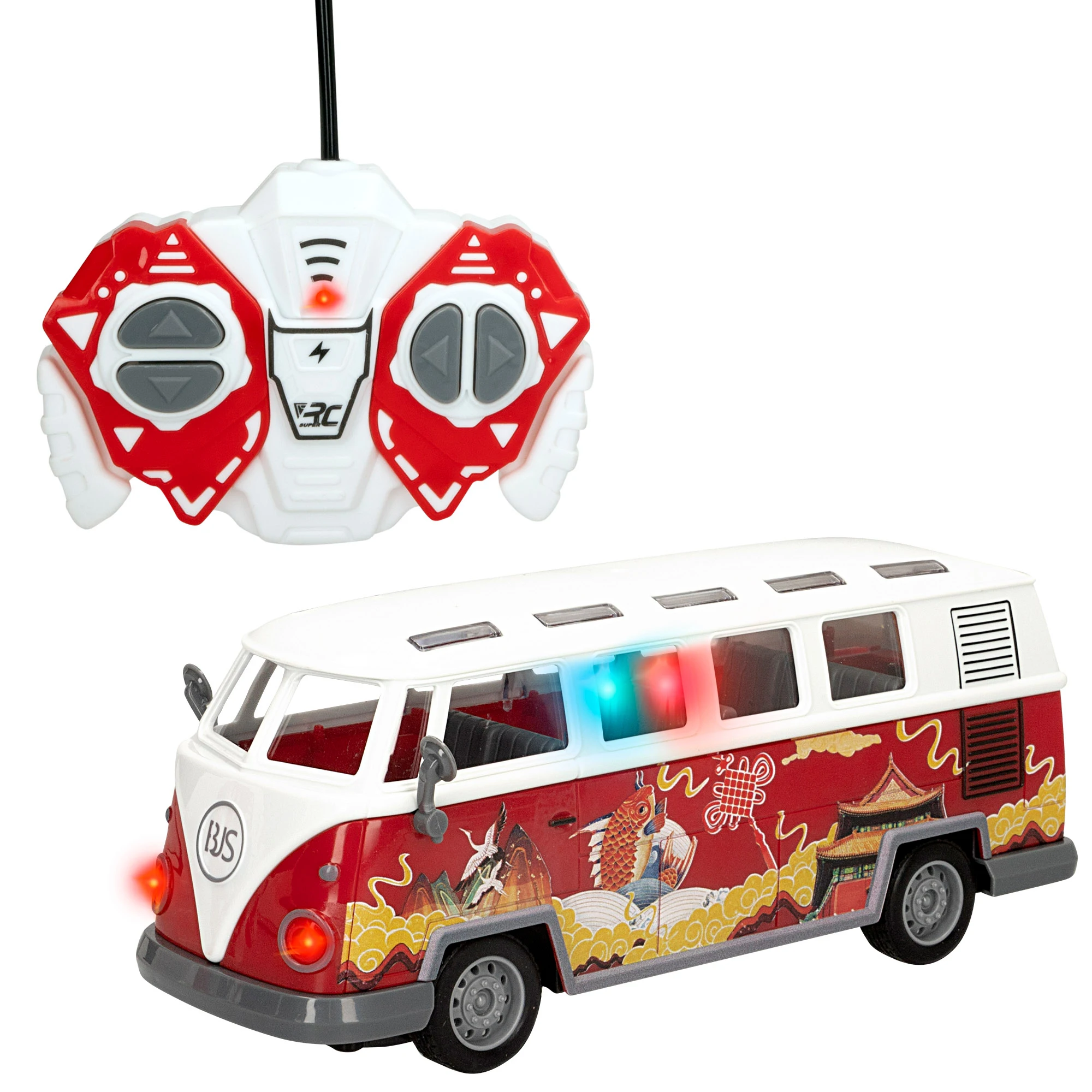 Speed & Go remote control bus, retro style, 1:30 scale, Speed 5 km/h, with colorful lights, toys for children, radio control vehicle