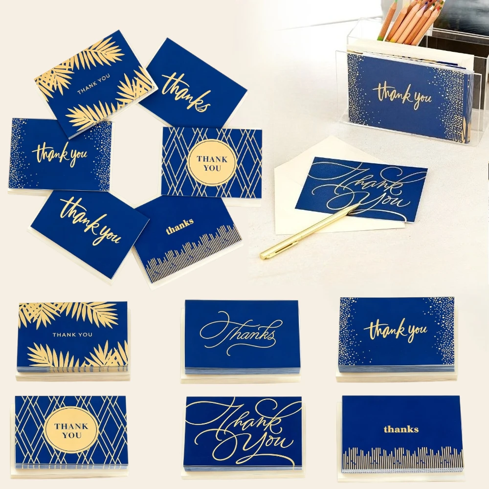 

120 PCS Blank Thank You Cards with Envelopes, 5.2x3.75 Inch, Golden Foil Thank You Notes with Envelopes,Birthday Thank You Cards