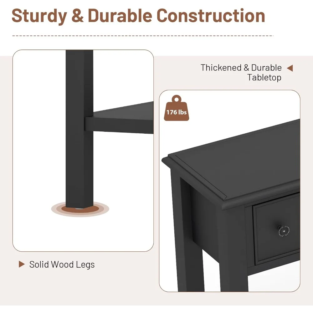 طاولة كونسول ضيقة مع مساحة تخزين - 60 طاولة جانبية للأريكة الطويلة مع 4 أدراج ورف مفتوح وأرجل خشبية صلبة، مستطيلة