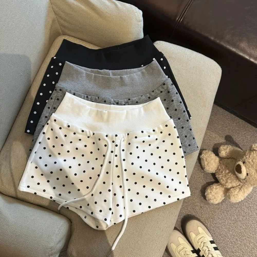 Casual Outfit Polka Dot Women Shorts Drawstring Waist Slim Fit Drawstring Shorts High Waist Soft Hot Pants Spring Summer